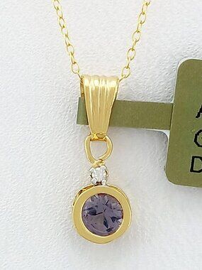Created 0.23 Cts Alexandrite & Genuine Diamond Pendant 10k Yellow Gold